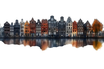 Amsterdam house silhouette, European architecture isolated on white