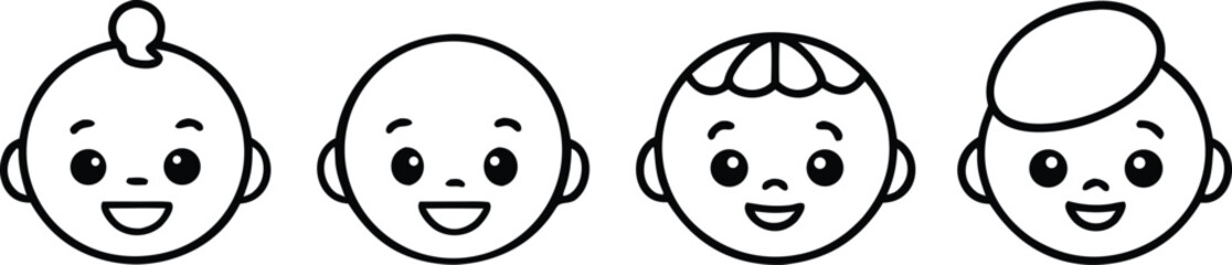 Cute baby faces icons isolated on Transparent background
