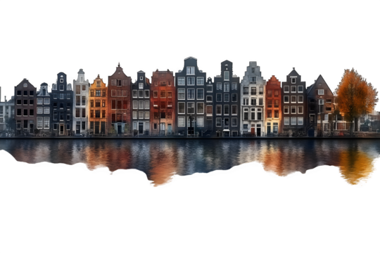 Amsterdam house silhouette, European architecture isolated on white