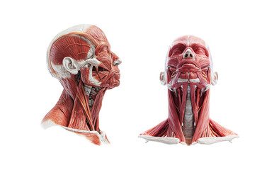 Anatomical Illustration of Human Head and Neck Muscles on transparent background