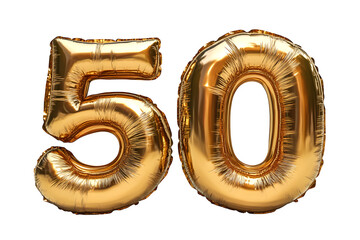 Anniversary number 50 in gold isolated on white background, celebration typography