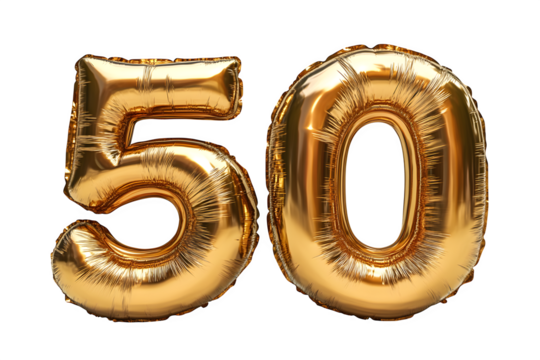 Anniversary number 50 in gold isolated on white background, celebration typography