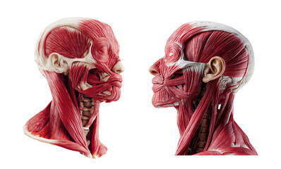 Anatomical Illustration of Human Head and Neck Muscles on transparent background