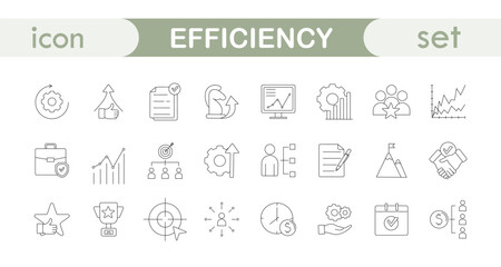 Set of linear icons on the topic of efficiency
