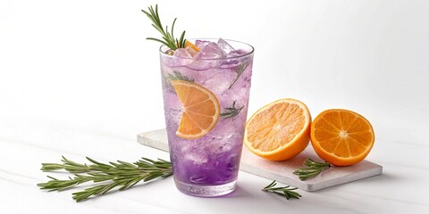 lavender citrus summer mocktail with ice and rosemary