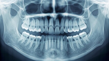 Panoramic view of an adult's complete dental structure, offering an excellent visual for articles on dental health awareness, common dental problems