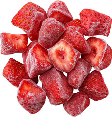 Dried strawberries piled together. Raw material.