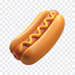 3D Hotdog PNG | Fast Food Snack Icon with Bun, Sausage and Toppings in 3D Style