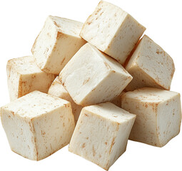 Stacked cubes of textured material in various shades.
