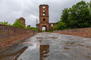 Ruins of medieval Korets Castle from main entrance side, Ukraine