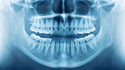 Digital dental X-ray providing a comprehensive view of a patient's mouth, used by dentists to detect cavities, gum disease, and other dental conditions with modern technology