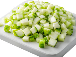 Chopped green vegetables on a cutting board. Raw material.
