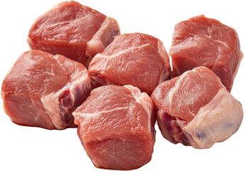 Raw beef cubes arranged closely together. Raw material.