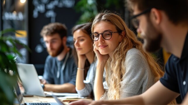 Young people collaborating in a cafe
