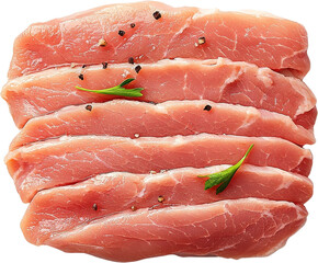Thinly sliced cured meat with herbs and spices. Raw material.
