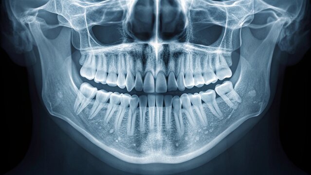 Detailed scan of the human oral cavity, showcasing both upper and lower dental arches with precision, perfect for educational materials or presentations on human anatomy