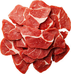 Raw beef cuts stacked together. Raw material.