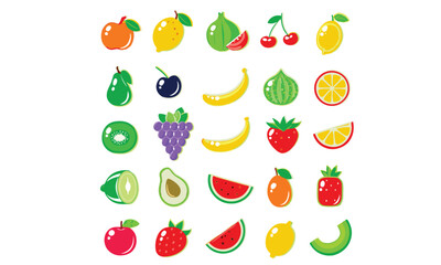 Fruit Icon Collection – Cute, Minimal, and Colorful Fruit Vectors for Design Projects