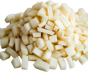 Chopped white vegetables in a random arrangement. Raw material.
