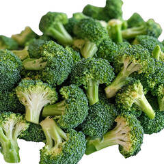 Fresh broccoli florets piled together. Raw material.