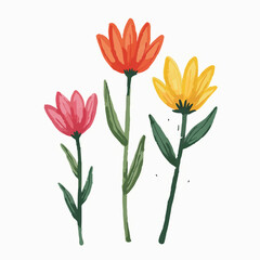Watercolor Flowers in Pink, Yellow, and Orange on White Background

