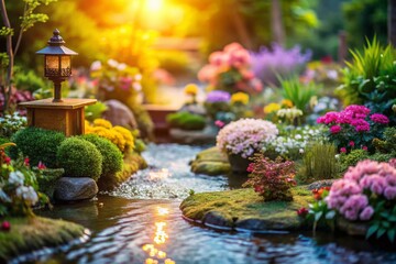 Miniature Peaceful Garden: ASMR Relaxation Background, Tilt-Shift Photography