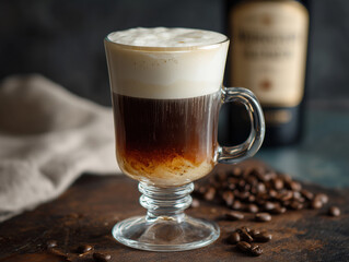 Classic Irish coffee with cream layer