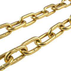 Obraz premium Gold chain links on a transparent background. The chain features interlocking oval links with a shiny finish, showcasing a metallic texture.