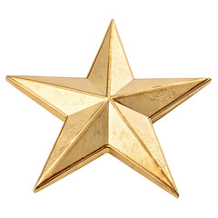 A three-dimensional golden star with sharp points and a shiny surface. The star is isolated on a...