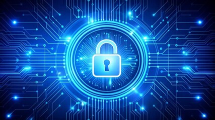 Cybersecurity concept with padlock icon surrounded by digital network connection - Powered by Adobe