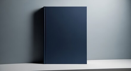 Elegant dark blue hardcover book mockup on a minimalist gray background