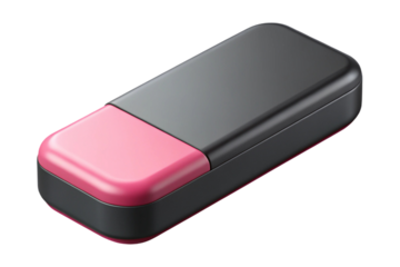 Modern dual color pink and grey eraser isolated on transparent background