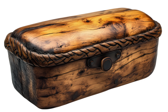 Wooden bread box with sliding lid isolated on white background