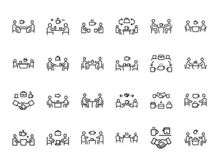 Business Meeting and Coffee Break Icons - Professional Communication and Networking Symbols for Corporate Collaboration and Team Discussion Graphics