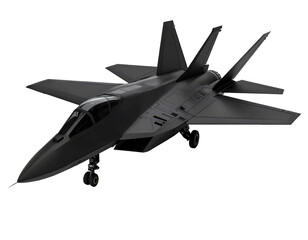 3D black stealth aircraft icon isolated on transparent background. PNG