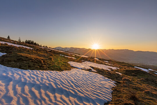Fr&uuml;hling - Allg&auml;u - Schneeschmelze - Alpen - Winterende - Sonnenuntergang - Tauwetter