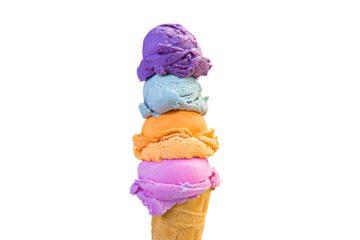 a cone of ice cream with three scoops of ice cream