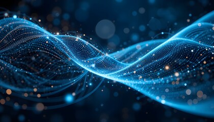 Futuristic Digital Technology Wave: 3D Cyberspace with Motion Dots and AI-Inspired Lines