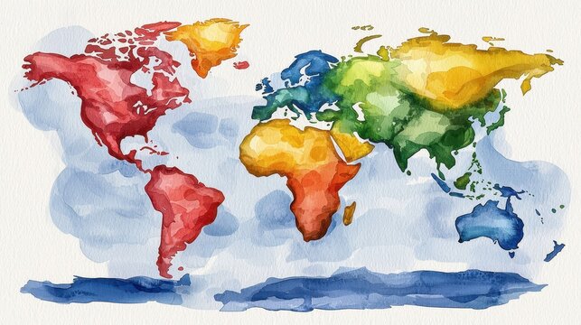 Colorful Watercolor World Map Illustration