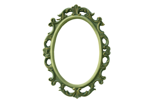 a green oval frame with a decorative pattern