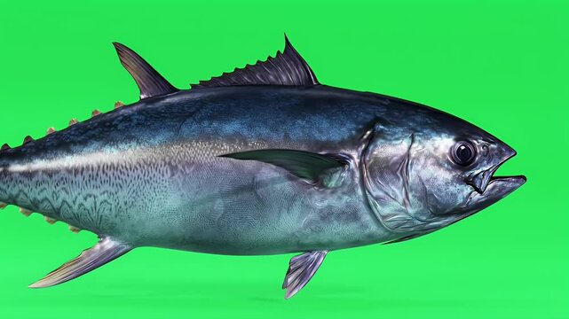 Tuna Fish Isolated on Green Screen for Chroma Key