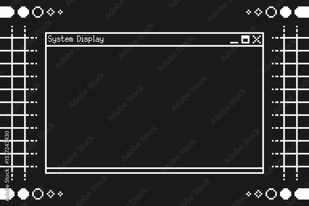 Poster monochrome pixel art style, 80s dialog interface template frame background with border