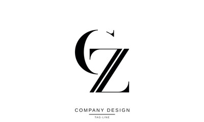 CZ, ZC, C, Z Abstract Letters Logo Monogram design Font Icon Vector