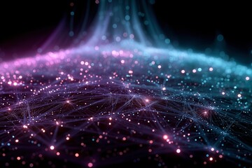 Fototapeta premium Abstract Digital Network: An artistic representation of an interconnected digital network, awash in vibrant shades of purple and blue.