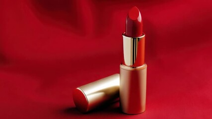 Exploring the allure of red lipstick showcased on a vibrant red backdrop