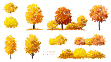  Vector watercolor blooming flower tree or forest side view isolated on white background for landscape and architecture drawing,elements  for environment or and garden,greenwood tree for garden sectio