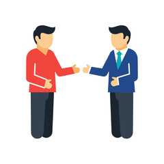 Fototapeta premium Two people shaking hands in agreement or partnership on a black background.