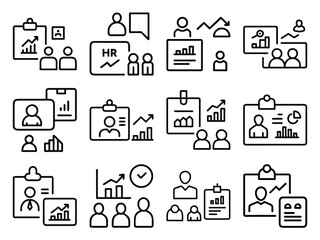Human Resources and Employee Management Icons - HR Analytics and Performance Tracking Dashboard for Workforce Planning and Team Management Systems