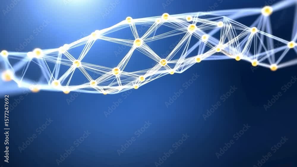 Poster digital network: abstract representation of interconnected nodes, forming a complex network on a gra