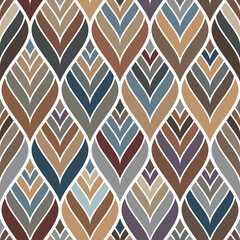 Seamless repeating pattern with a leaf design in a modern and elegant style. Multicolored abstract leaves and feathers on a white background. Vector illustration for wrapping, wallpaper, and textile.